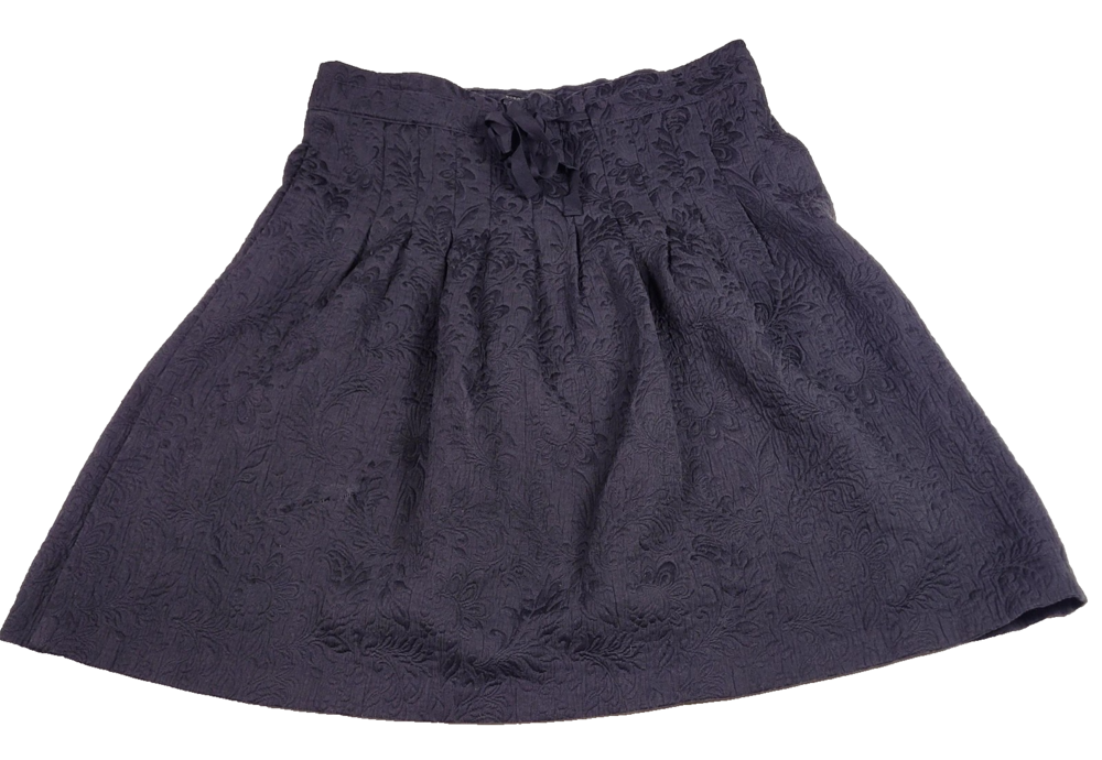 BCBGMAXAZRIA Skirt Womens 2 Gray Lined Floral Jacquard A-Line Ribbon Waist DANA